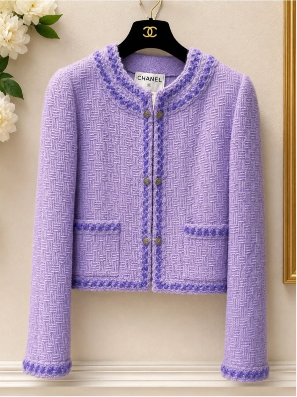 CHANEL 98A Lilac Tweed Jacket Maxi Skirt Suit Set FR 40 Karl Lagerfeld